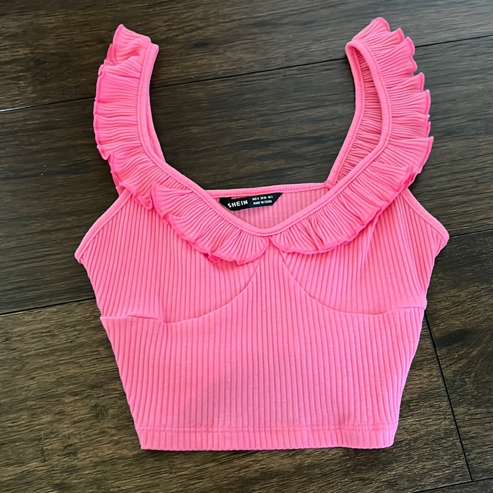 Pink ruffle tank